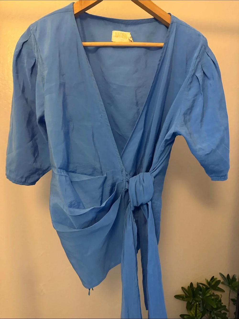 Nation LTD Luisa Tie Front Wrap Top Blouse Palace Blue Size 2/M - Picture 7 of 9